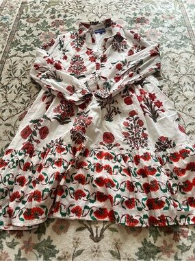 RO’s Garden Floral Cotton Shirtdress Small Red White